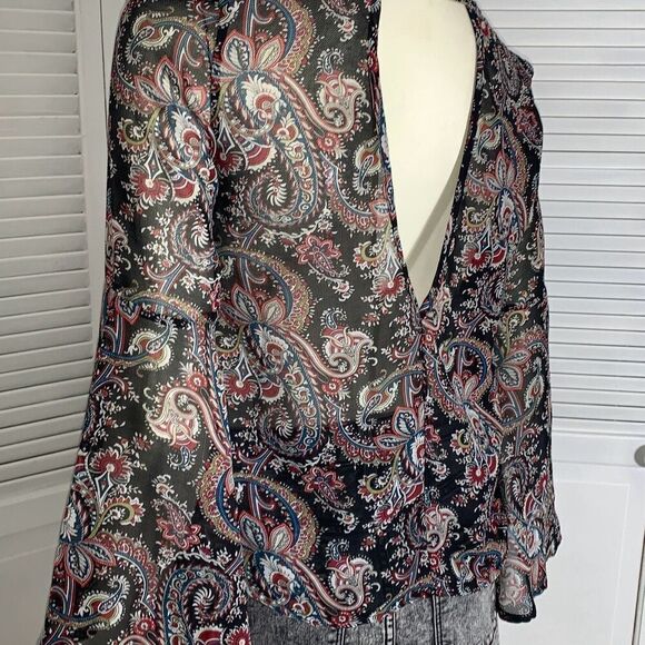 Vintage 90’s Y2K Sheer Paisley Bell Flute Sleeve Low Back Top Size Small - Picture 1 of 11